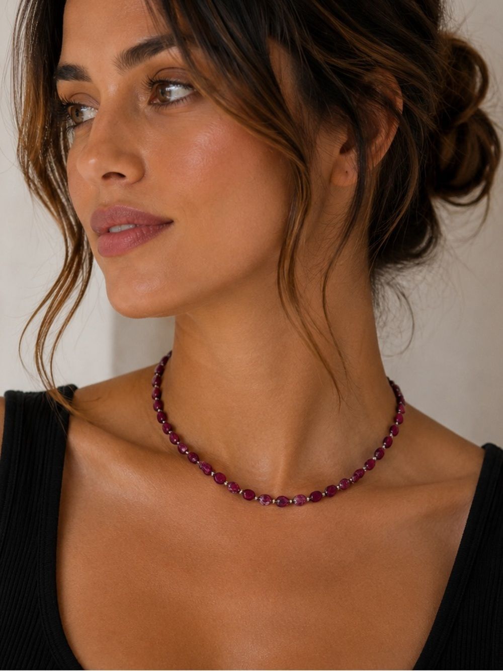 Elegant Red Stone Beaded Necklace
